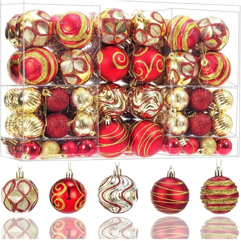Ornaments for Christmas Trees, 100ct Red and Gold Shatterproof Christmas Tree...